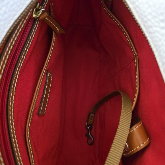 Dooney & Bourke Wexford Lexington Pebble Leather Tote Bag White Tan Handles Red - Picture 4 of 16